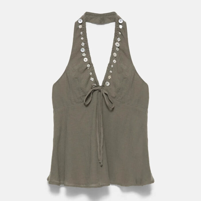 Halter neck top with buttons