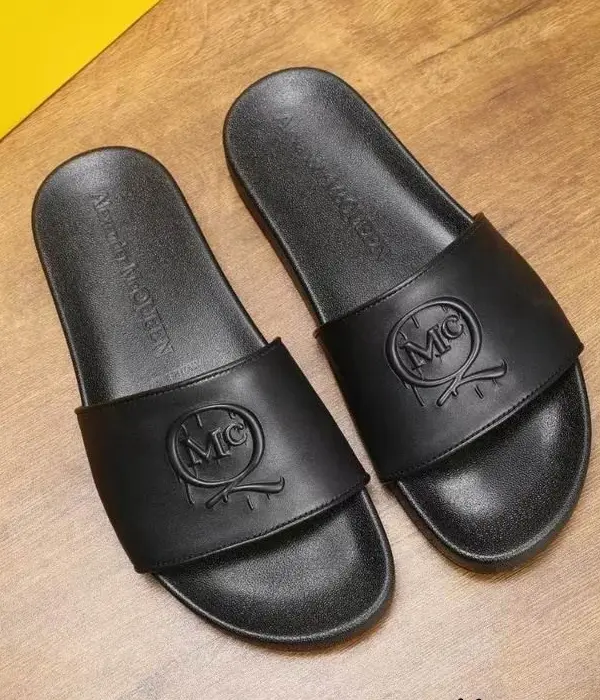 Alexander McQueen Black Sliders With Embossed MCQ Logo Strap