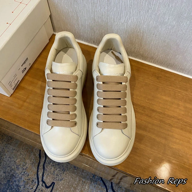 Alexander McQueen Oversized Sneakers With Wide Beige Ribbon Laces
