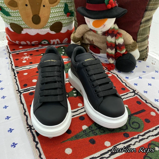 Alexander McQueen Oversized Sneakers With Wide Flat Laces & Chunky White Sole