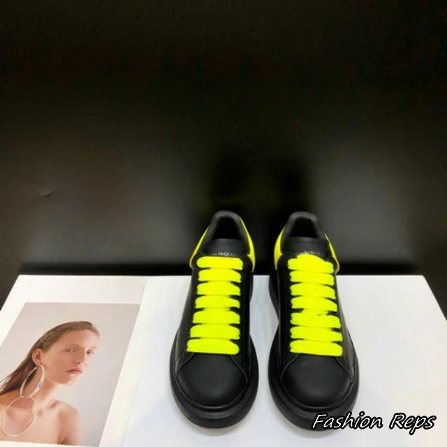 Alexander McQueen Oversized Sneakers With Vibrant Fluorescent Yellow Laces & Matching Heel Tab