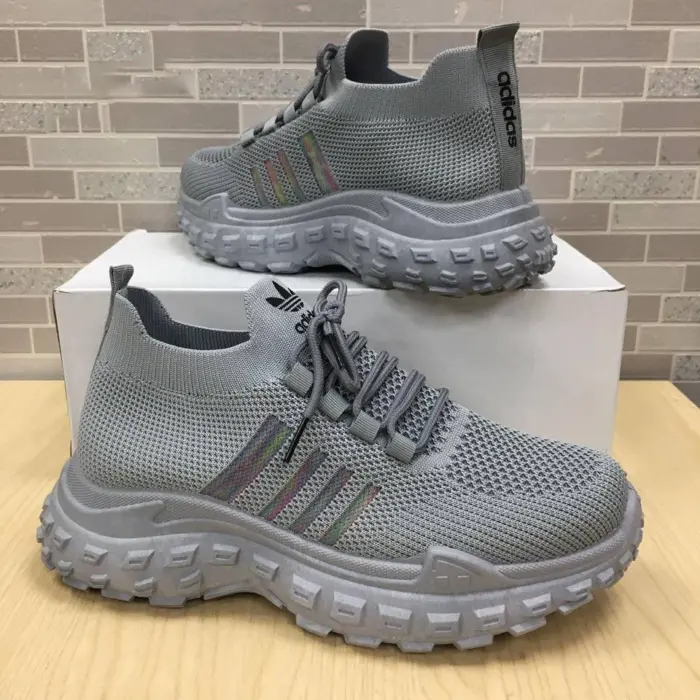 Adidas Knit Platform Sneakers With Rugged Textured Sole In Grey