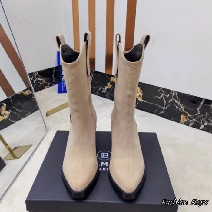 Balmain Beige Boots With Gold Tone