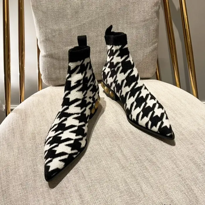 Balmain Black & White Boots With Studs On The Heel