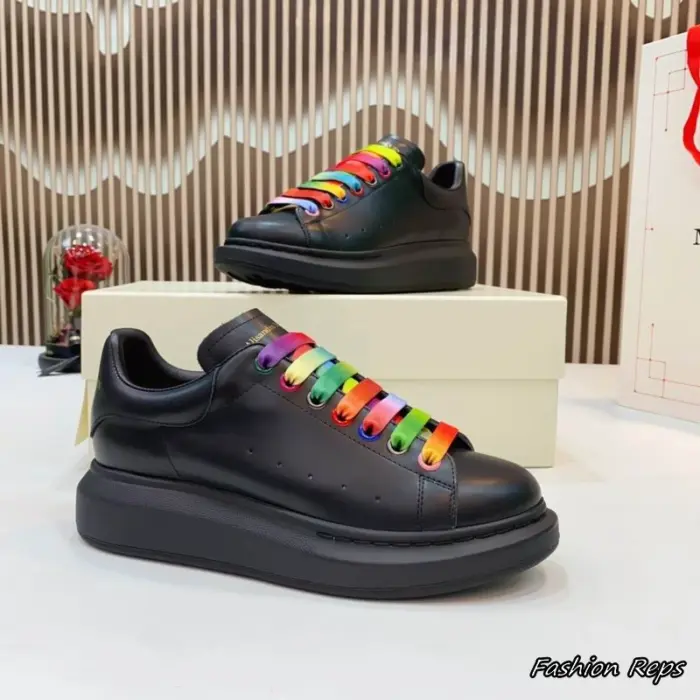 Alexander McQueen Oversized Sneakers With Vibrant Rainbow Gradient Flat Laces