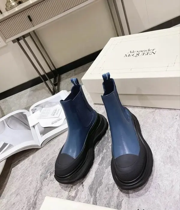 Alexander McQueen Women's Tread Slick Chelsea Boots With Bold Chunky Sole & Rounded Cap Toe In Multiple Colors