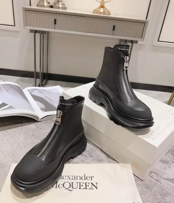 Alexander McQueen Women's Tread Ankle Boots With Silver Toned Center Zipper In Different Colors