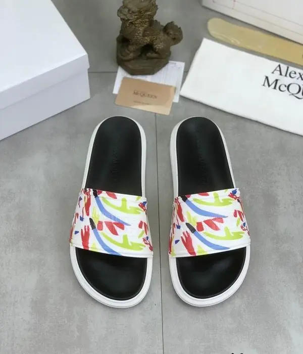 Alexander McQueen Graffiti Sliders With Artistic Abstract Print