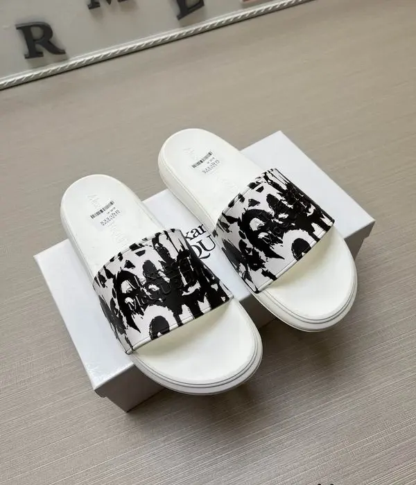 Alexander McQueen Women's Pool Sliders With Bold Paint Splatter Graffiti Strap