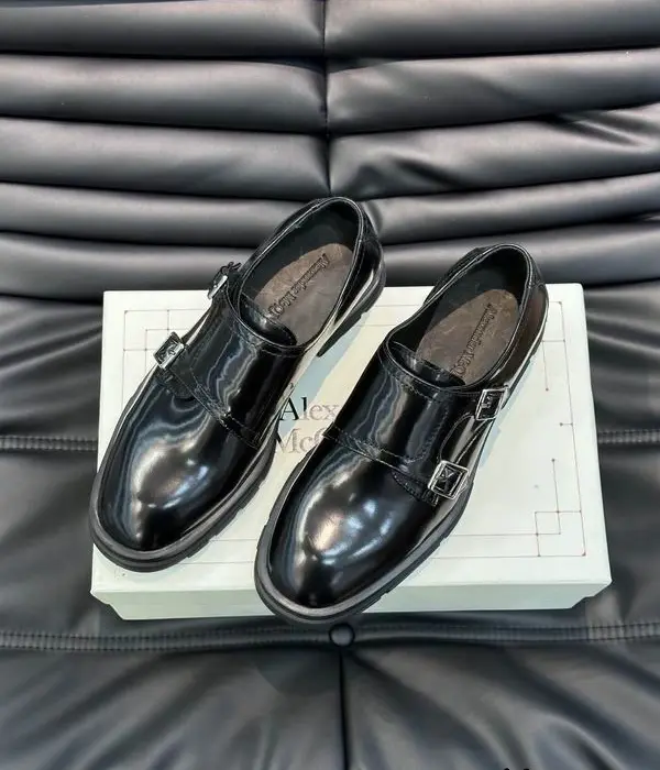 Alexander McQueen Men's Dress Shoes With Dual Silver Toned Metal Buckles