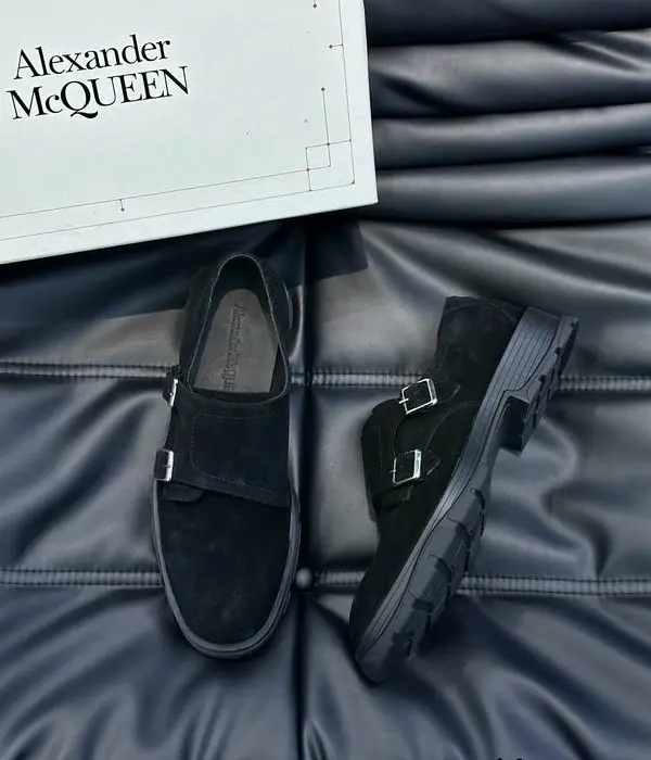 Alexander McQueen Suede Double Buckle Monk Strap Dress Shoes In 2 Colors