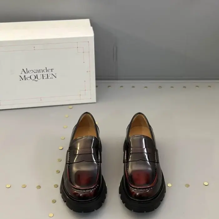 Alexander McQueen Burgundy Patinated Chunky Penny Loafers