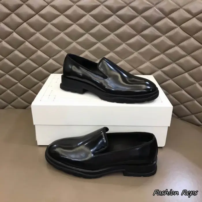 Alexander McQueen Black Slip On Loafers With Glossy Polished Finish