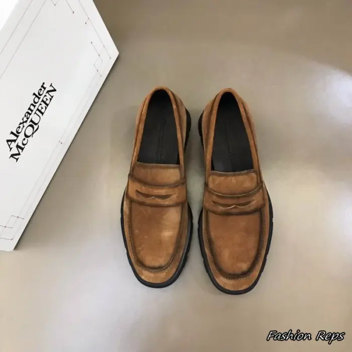 Alexander McQueen Penny Loafers With Classic Moc Toe Design & Chunky Sole In Multiple Colors