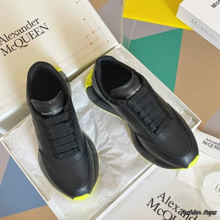 Alexander McQueen Sprint Runner Sneakers With Neon Yellow Accents On The Chunky Sole