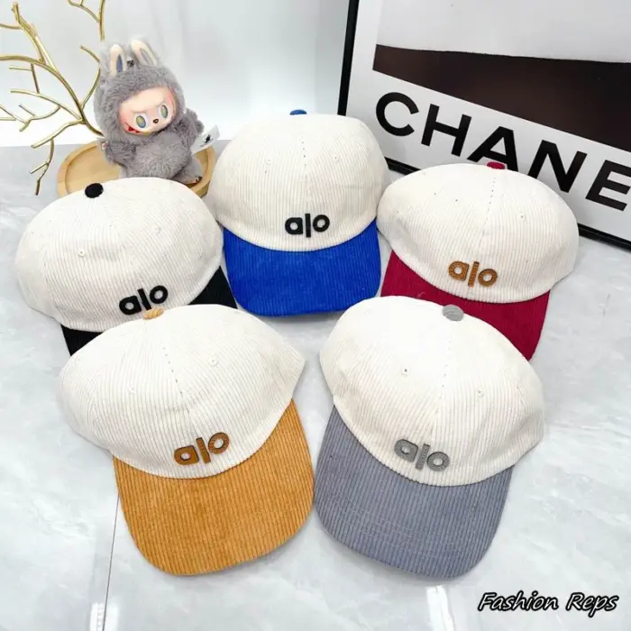 Alo Yoga Two Tone Corduroy Leather Patch Baseball Cap In Different Colors