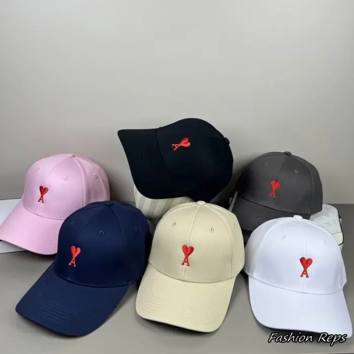 AMI Paris Black Red Embroidered Ami Heart Baseball Cap In Different Colors