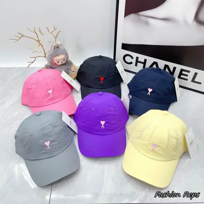 AMI Paris Pink Heart Logo Streetwear Cap In Different Colors