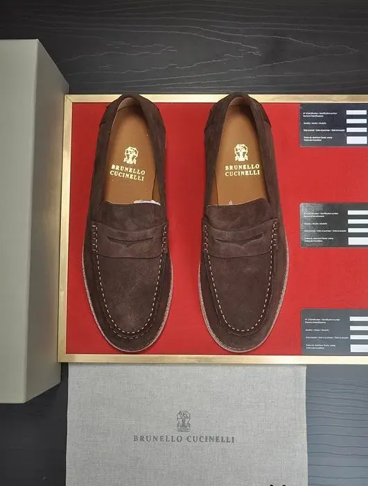 Brunello Cucinelli Suede Penny Loafers With Contrast Stitching & Classic Strap Detailing In Multiple Colors