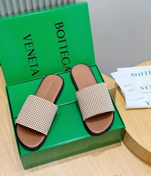 Bottega Veneta Flat Slip On Sandals With Micro Perforated Patterned Strap Across The Upper