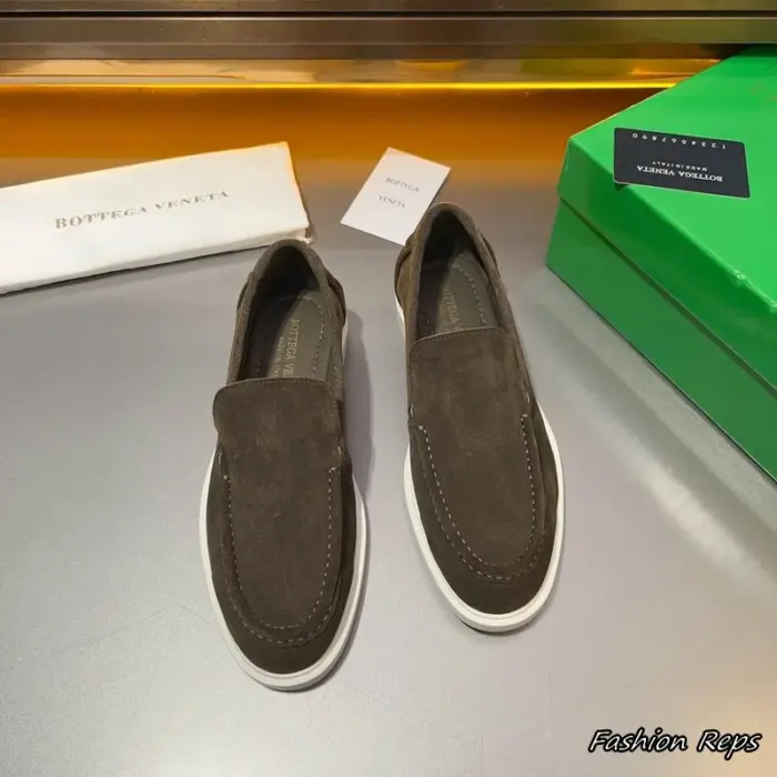 Bottega Veneta Suede Slip On Loafers With White Sole