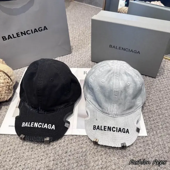 Balenciaga Pierced Distressed Denim Baseball Cap In 2 Colors