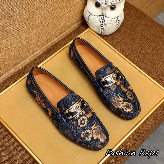 Bally Men's Striking Blue & Gold Floral Jacquard Pattern Accented Loafers