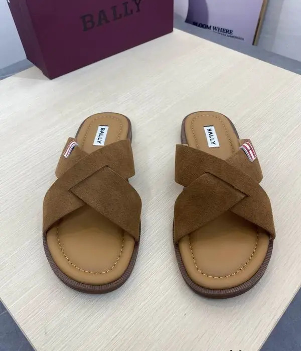 Bally Suede Criss Cross Sliders With Signature Striped Tab Accent