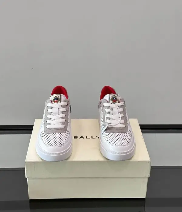 Bally Low Top Sneakers With Perforated Toe Detailing & Crest Logo On The Tongue