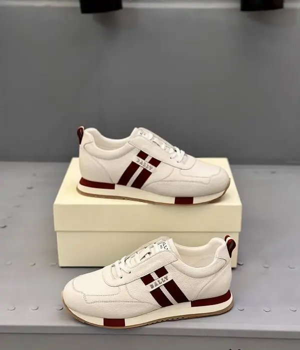 Bally Low Top Sneakers With Burgundy & White Side Stripes