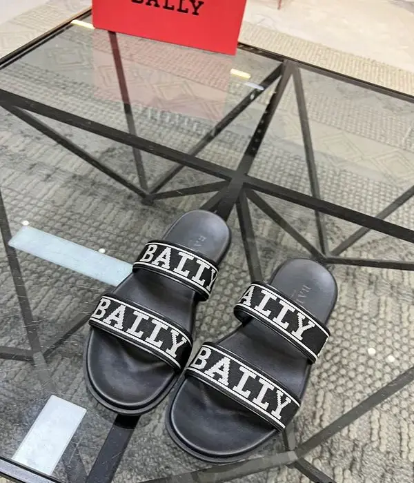 Bally Double Strap Flat Sliders With Bold Contrasting White Logo Webbing