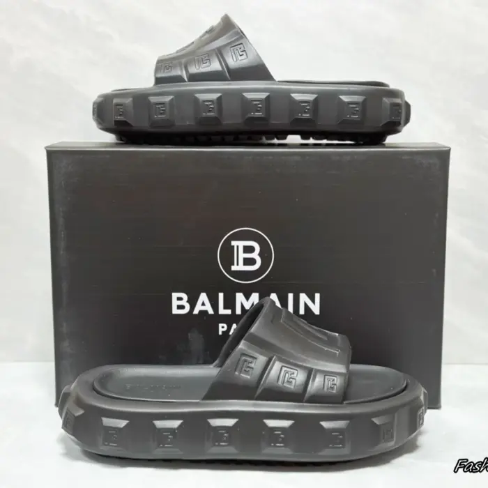 Balmain Flat Slides With Balmain Monogram Logo