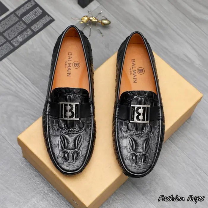 Balmain Men’s Crocodile Texture Loafers