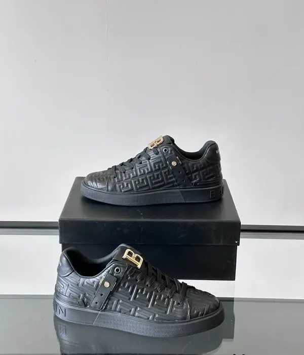 Balmain Buzz Trainers In Black Embossed Calfskin