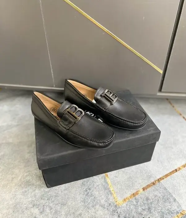 Balmain Black Leather Driver Loafers