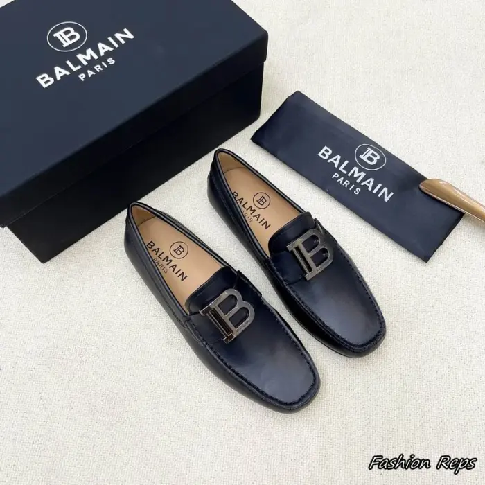 Balmain Paris B Monogram Logo Hardware Plaque Leather Loafers