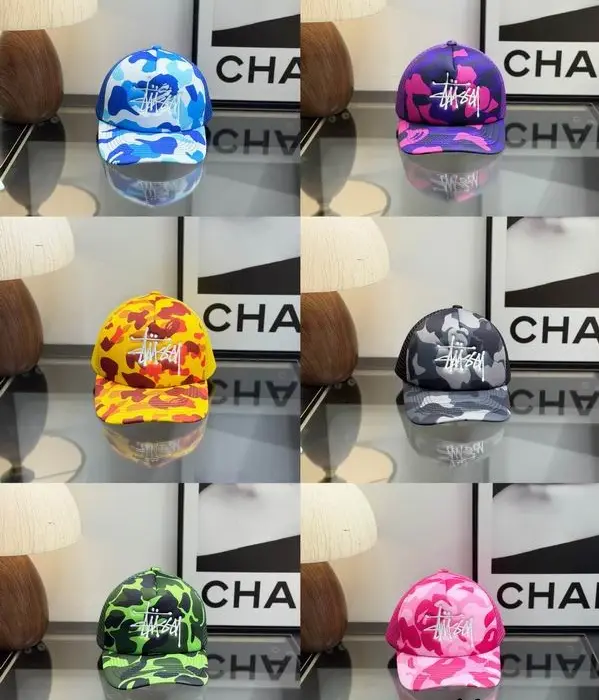 A Bathing Ape x Stüssy ABC Camo Mesh Trucker Cap In Multiple Colors