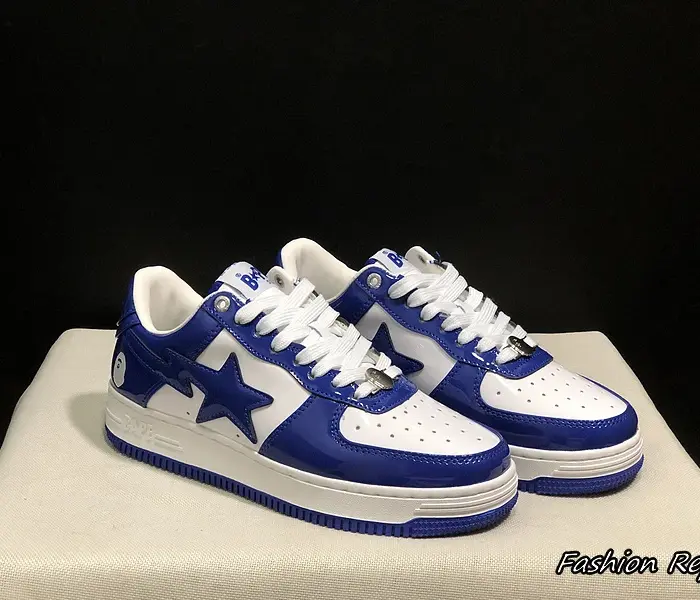 Bape A Bathing Ape Sta Men's Low Patent White & Blue Sneakers