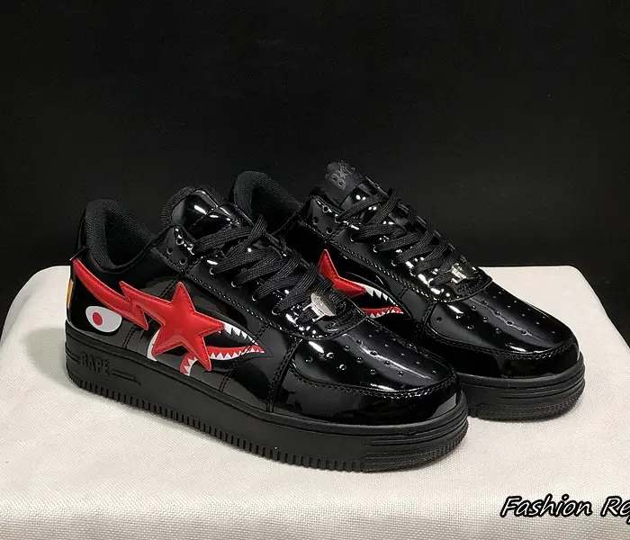 Bape A Bathing Ape Sta Low Black Shark Face Sneakers