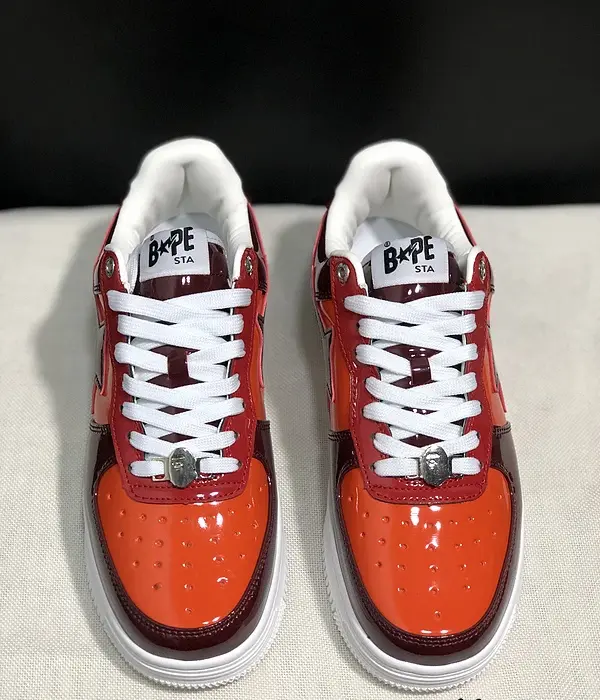 Bape A Bathing Ape Sta Low Color Camo Combo Sneakers With Striking Red & Orange Patent Leather Finish