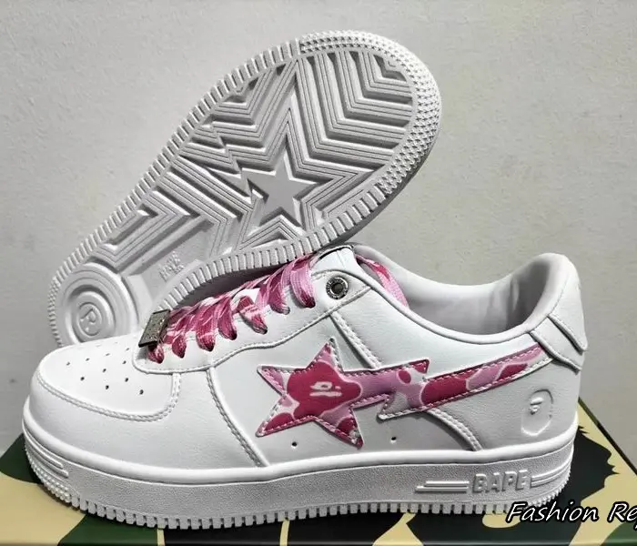 Bape A Bathing Ape ABC Camo STA Low Sneakers In White & Pink