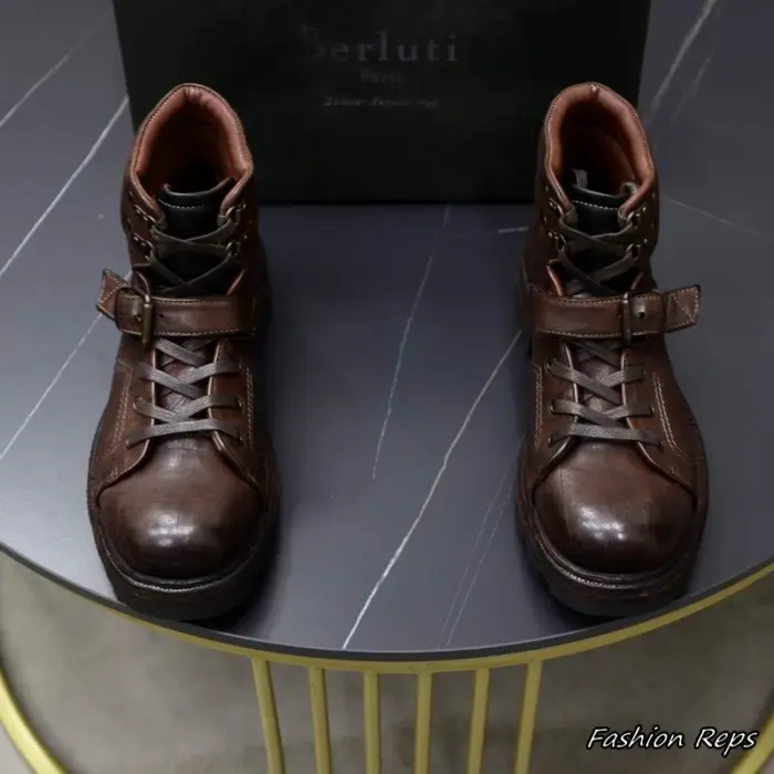 Berluti Dark Brown Brunico Ankle Boots With Prominent Buckled Strap