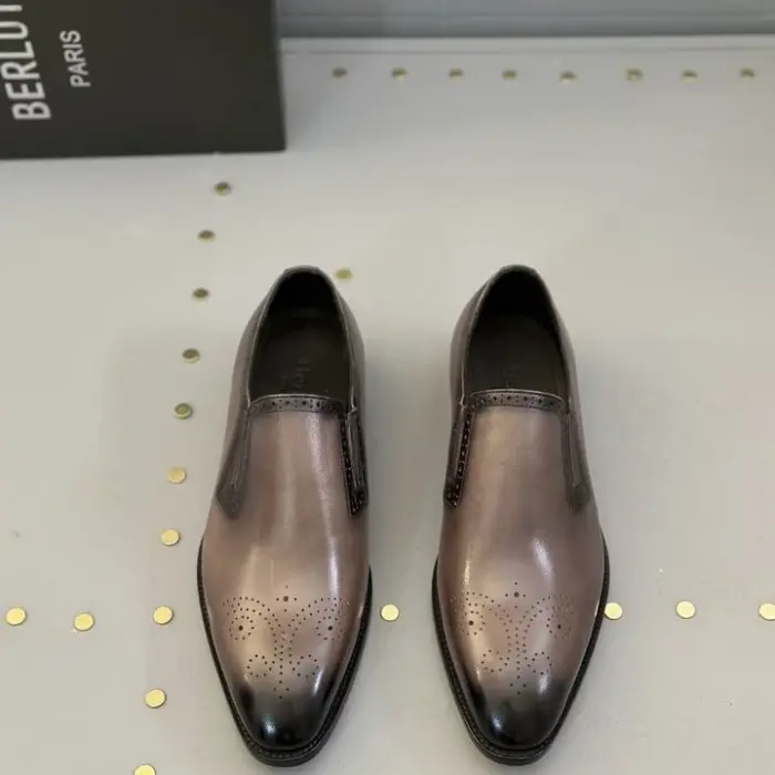 Berluti Men Classic Loafers With Subtle Brogue Toe Cap Perforation Details