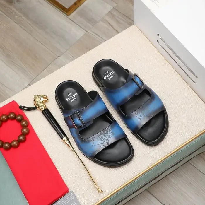 Berluti Dual Buckle Sandals With Subtle Embossed Script Detailing In 2 Colors