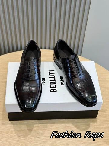 Berluti Croc Embossed Lace Up Dress Shoes In 2 Colors