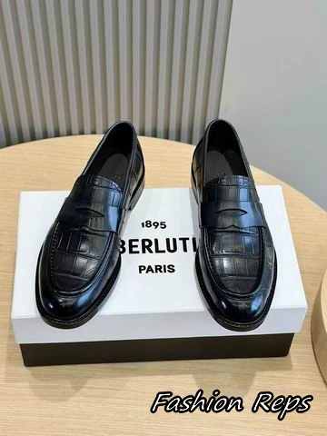 Berluti Paris Men's Classic Slip On Crocodile Embossed Penny Loafers