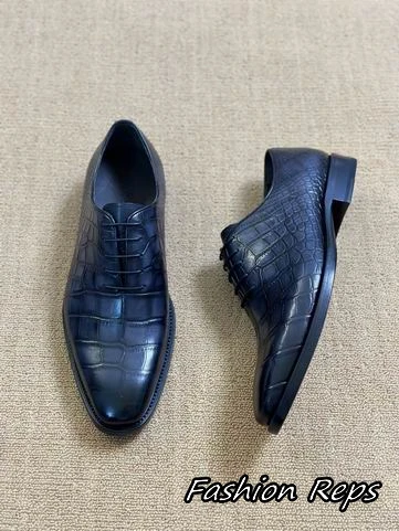 Berluti Classic Crocodile Embossed Lace Up Dress Shoes