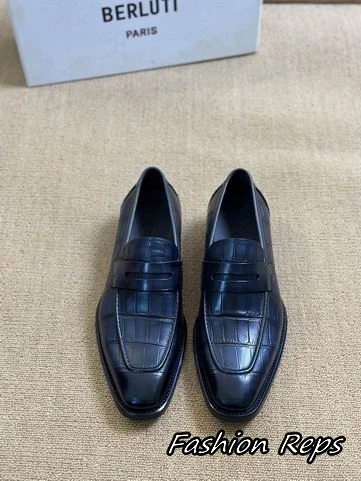 Berluti Paris Crocodile Embossed Loafers With Classic Penny Strap Design
