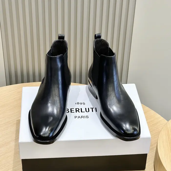 Berluti Black Caractere Scritto Boots With Elastic Side Gussets