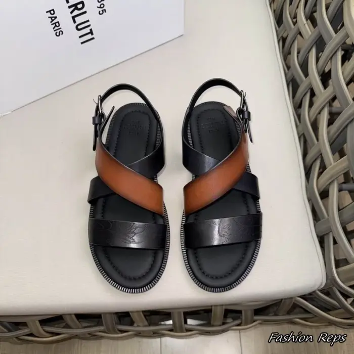 Berluti Sifnos Script Sandals With Stylish Two Tone Crossover Strap Design In 2 Colors
